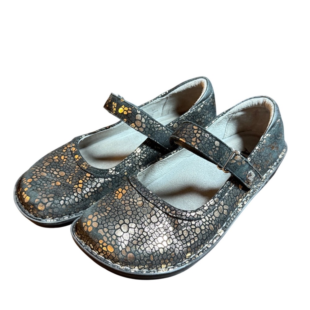 Alegria Belle Mary Jane Shoes Women 37 Black Gold Metallic Leather Comfort Clogs